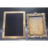 Edwardian silver rectangular photograph frame with foliate scroll embossed shaped edge, maker HM,