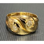 A Victorian 18ct gold and diamond two stone snake ring, the two diamonds of 0.20ct spread each