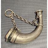 Victorian silver vinaigrette by S. Mordan, in the form of a horn, London 1873, length 7.5cm (