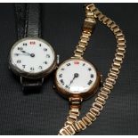 A 9ct gold cased ladies wristwatch with gold plated bracelet together with a silver cased lug