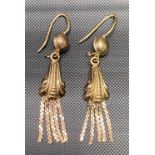 Pair of 9ct gold drop earrings with chain tassels, stamped K9, weight 3.4g approx.