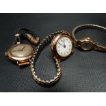 Three 9ct gold cased ladies manual wind wristwatches