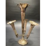 A George V silver four branch epergne with weighted base, London 1915, height 19cm, weight 4.30oz