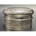 Edwardian silver circular trinket box with foliate band decoration, maker Arthur & John Zimmerman,