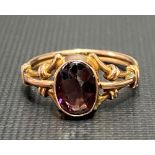 Victorian 9ct rose gold amethyst set ring, stamped 9ct, weight 2.2g approx.