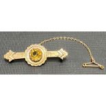 Victorian 9ct hallmarked gold citrine set bar brooch, width 4cm, weight 3g approx.