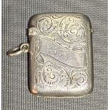Early 20th Century silver foliate scroll engraved Vesta case, Birmingham, indistinct date mark,