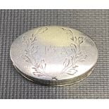 George III silver miniature oval vinaigrette or snuff box, oval with foliate engraved bright cut