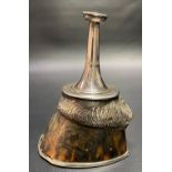 Edwardian silver foal's hoof mounted table lighter, maker GY & Co, London 1902, height 10cm.