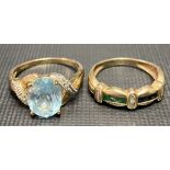 Two 9ct gold diamond chip and gem set rings, weight 5.75g approx.