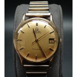 Omega 9ct gold gentlemans automatic wristwatch, the 26mm gilt dial with gilt baton markers and