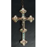 Large silver plated micro mosaic crucifix with suspension loop, height including loop 22cm