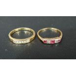 18ct and platinum diamond and ruby set five stone ring together with a yellow metal diamond set