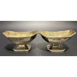 Pair of Edwardian silver rectangular canted section half fluted pedestal salts, maker R.S, London