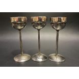 Set of three 800 white metal sherbet cups, stamped 800, height 10cm, weight 103.8g approx.