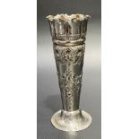 Victorian silver foliate embossed spill vase with weighted base, maker GJ DK, London 1897, height