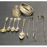 Miscellaneous silver, to include a Victorian silver hallmarked bangle, Chester 1878, George III