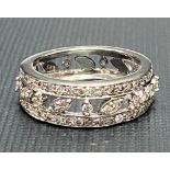 Modern 14ct white gold diamond cluster band ring, stamped 585, weight 4.6g approx.