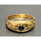 Edwardian 18ct gold diamond and sapphire three stone set gypsy ring, Birmingham 1910, weight 3.2g