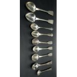 Collection of nine various silver George III and later spoons, weight 8.64oz approx.