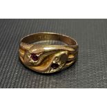 Edwardian 9ct gold snake ring set with two small rubies, Birmingham 1904, weight 1.5g approx.