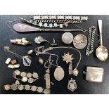 Box of costume jewellery including a little silver