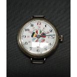 Rare WWI Roskopf trench lug watch, the 34mm white enamel dial with Arabic Numerals plover???? with