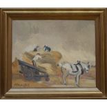 Hubert Malfait: painting (o/c) 'horse and wagon' (80x65cm)