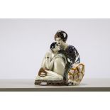 Art Deco sculpture in Limoges porcelain 'mother and daughter' (18x20cm)