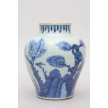 A vase in Chinese blue and white porcelain 'three friends of winter', Transitional period (29cm)