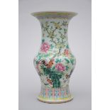 A vase in Chinese famille rose porcelain 'flowers and roosters' (*) (40cm)