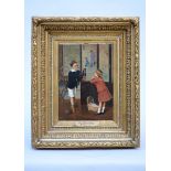 Anonymous (illegible signature): painting (o/c) 'children playing' (26x35cm)