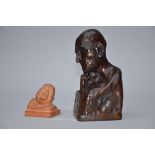 Hauchecorne: one bust in terra cotta and one bust in bronze 'Chinese men' (25cm)