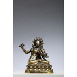 A Sino-Tibetan statue in gilt brons 'Manjushri', 18th century (13cm)