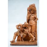 A large sculpture carved in wood 'violin player and pipe smoker', 19th century (40x63x105cm)