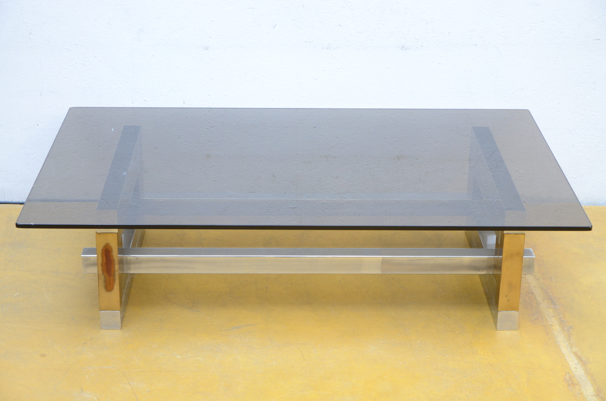 Coffee table in bronze and chrome, 1980s (85x130x31cm)