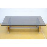 Coffee table in bronze and chrome, 1980s (85x130x31cm)