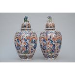 A pair of polychrome vases in Delft earthenware, 19th/20th century (*) (70cm)