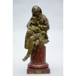 Carrier Belleuse: bronze sculpture 'the winter' on a marble base (80cm)