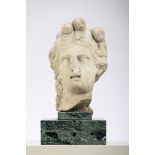 An antique marble head 'godess', possibly Roman (37cm)