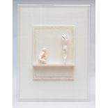 Jacques Verduyn: ceramic 'two ladies', in a plexiglass frame (79x105cm)