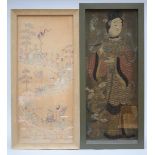 Two Chinese embroideries 'lady' and 'warriors in a landscape'