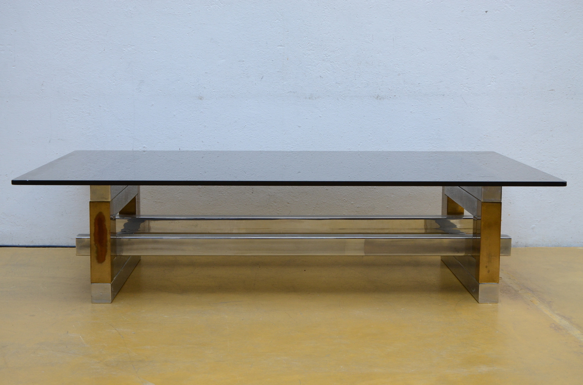 Coffee table in bronze and chrome, 1980s (85x130x31cm) - Image 2 of 2