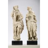 Two gothic sculptures in albaster 'apostles' (*) (60cm)