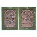 A pair of Renaissance bas-reliefs in oak (30x45cm)