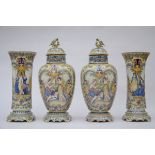 Large four-piece set in Desvres faience by Jules Fourmaintraux (73cm)