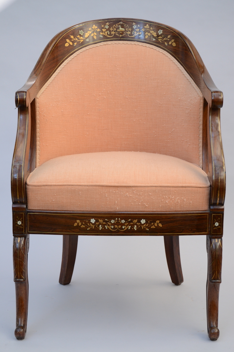 Charles X furniture set in mahogany with inlaywork by Fichet ‡ Paris consisting of 4 armchairs, - Image 5 of 7