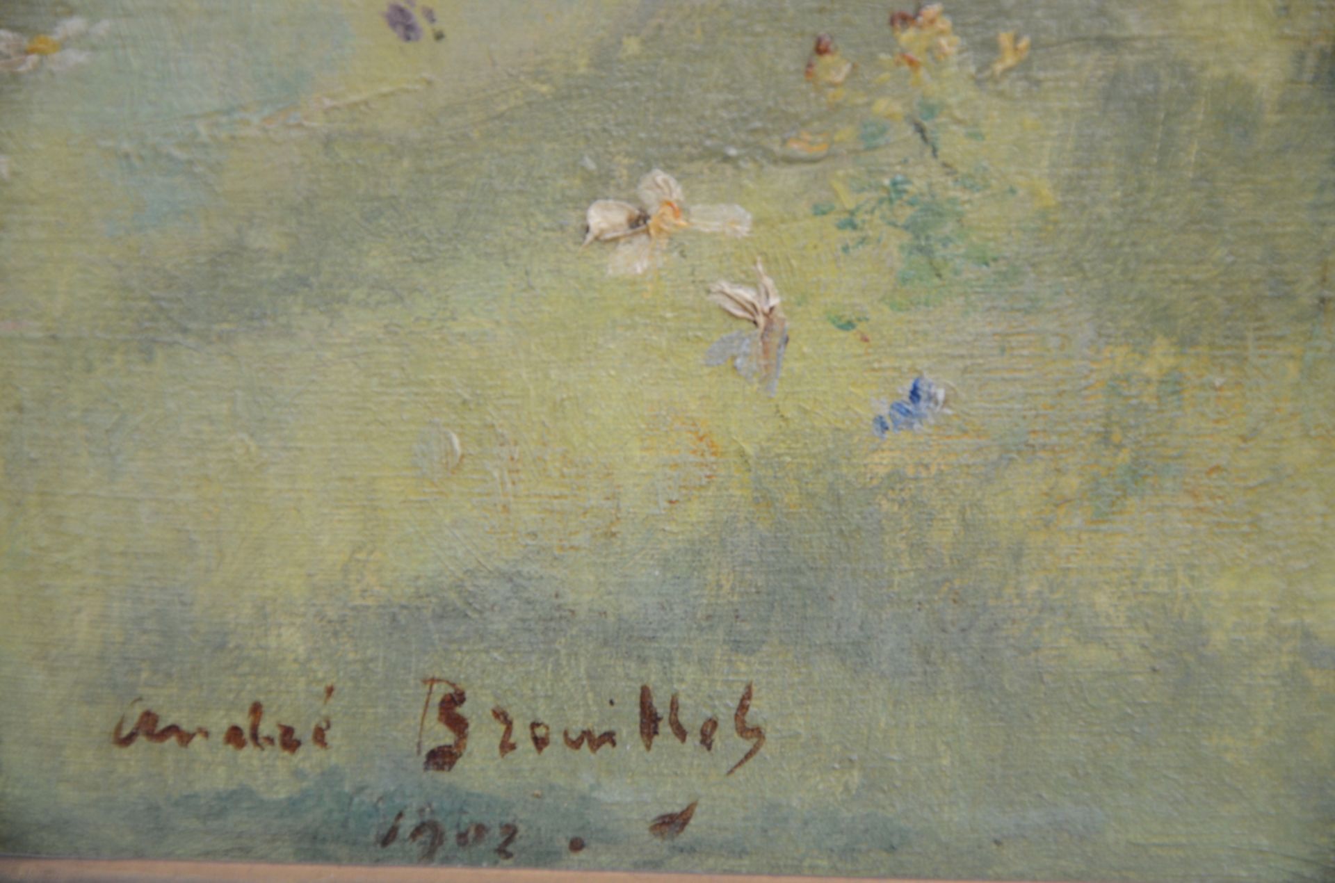 Pierre AndrÈ Brouillet: painting (o/c) 'girl in the meadow' (61x38cm) - Image 3 of 4