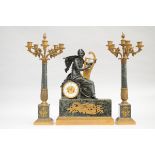 Three-piece clock set in bronze and marble by Van Crombrugghe ‡ Gand, Empire style