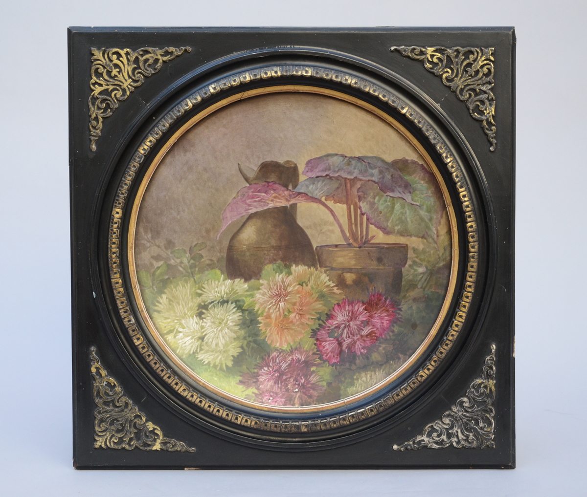 F. Gardon: painted plaque in porcelain 'still life' (38cm)